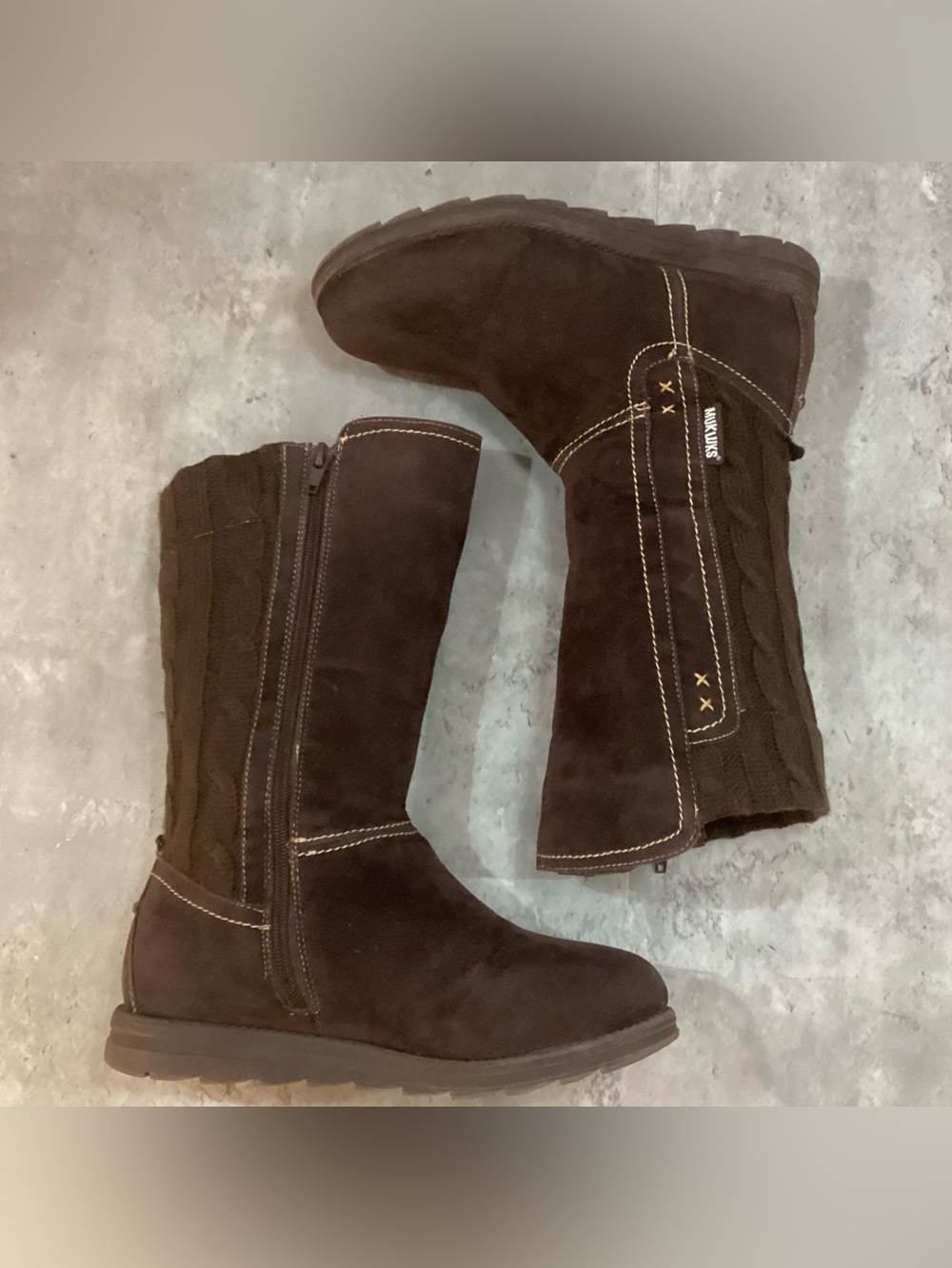 MUK LUKS SUEDE Boots Sz 7 side zipper GUC WARM LINED